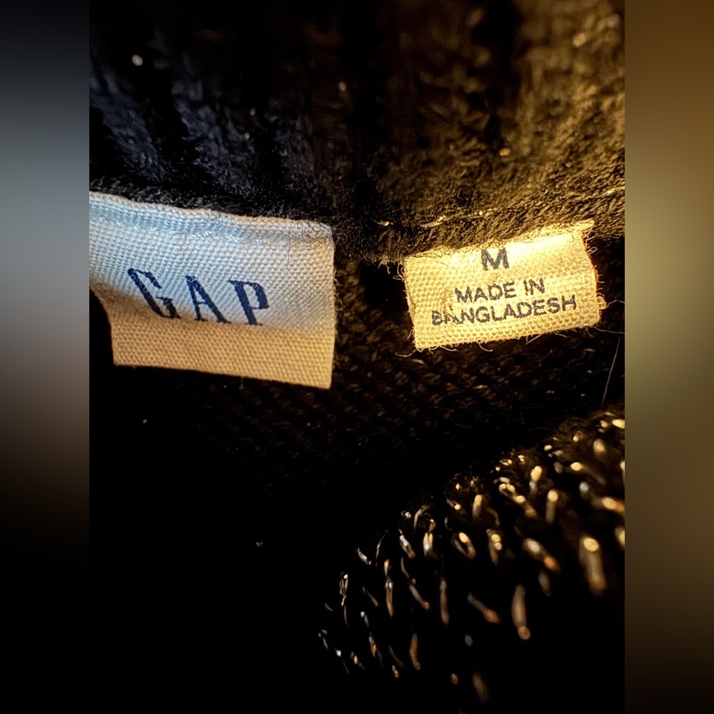 GAP Black Oversized Turtleneck Sweater with Metallic Silver Stripes. PTP 24.5” - Picture 4 of 7